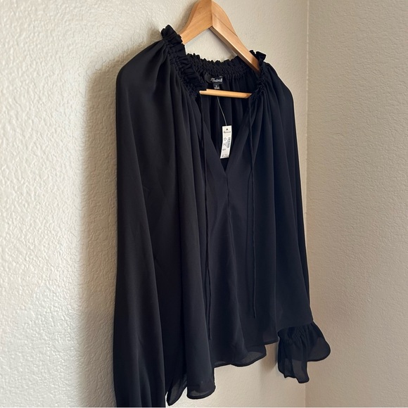 NWT, Madewell Women’s Long-Sleeve Tie-Neck Semisheer Top True Black, Size Medium - Picture 6 of 10